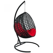 Подвесное кресло M-GROUP круглый Люкс с ротангом чёрное, красная подушка