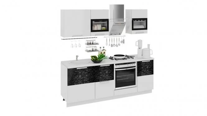 Готовый Набор для кухни длиной - 210 см (со шкафом НБ) ГН60_210_2 (НБ) белый/черный